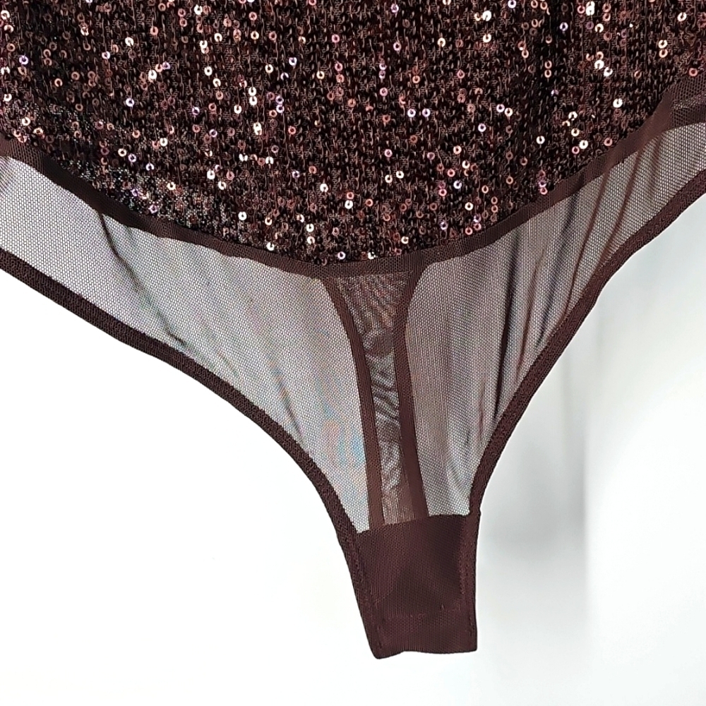 Free People Intimately Hot Cocoa Brown Sequin Sparks Fly Tank Top Bodysuit - Picture 9 of 16